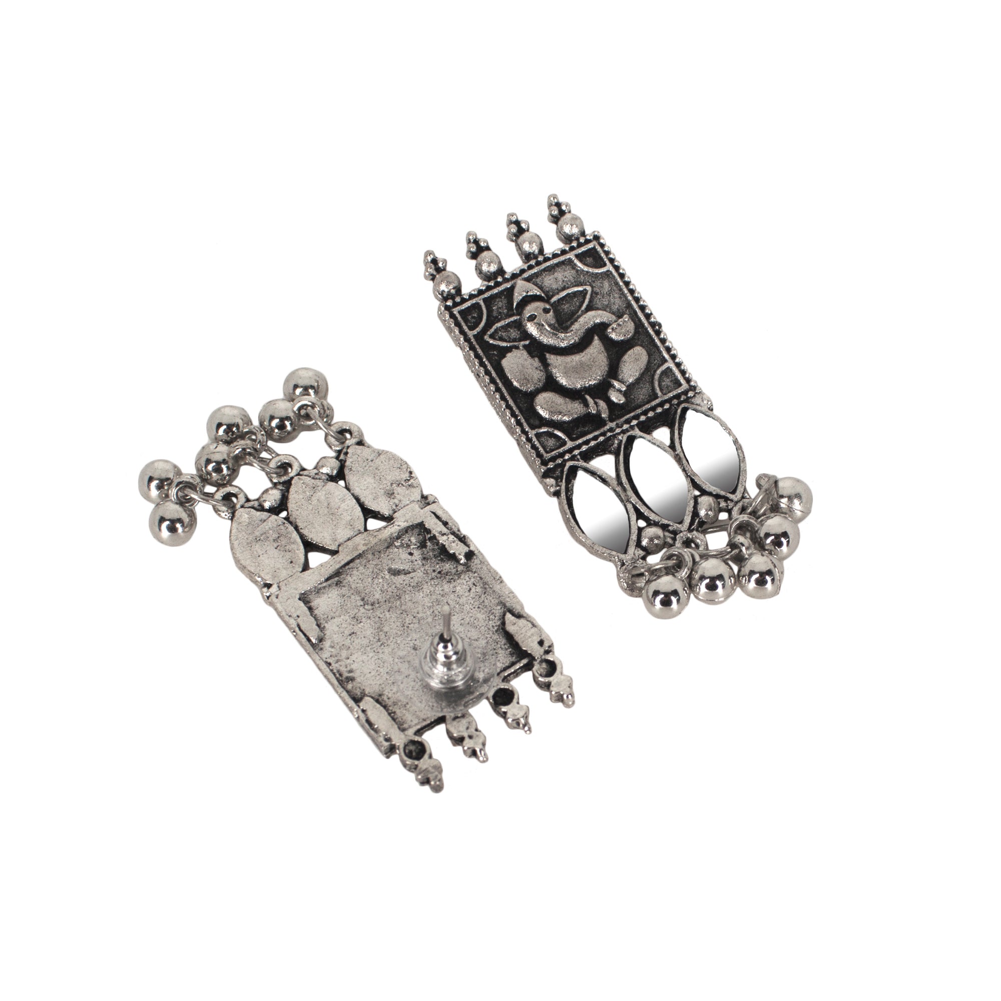 Abhinn Silver Oxidised Ganesha Design Necklace Set With Mirror For Women