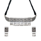 Abhinn Silver Oxidised Ganesha Design Necklace Set With Mirror For Women