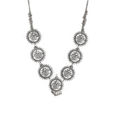 Abhinn Silver Oxidised Ethnic Scripted Gayatri Mantra Necklace Set With Ring For Women
