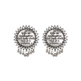 Abhinn Silver Oxidised Ethnic Scripted Gayatri Mantra Necklace Set With Ring For Women