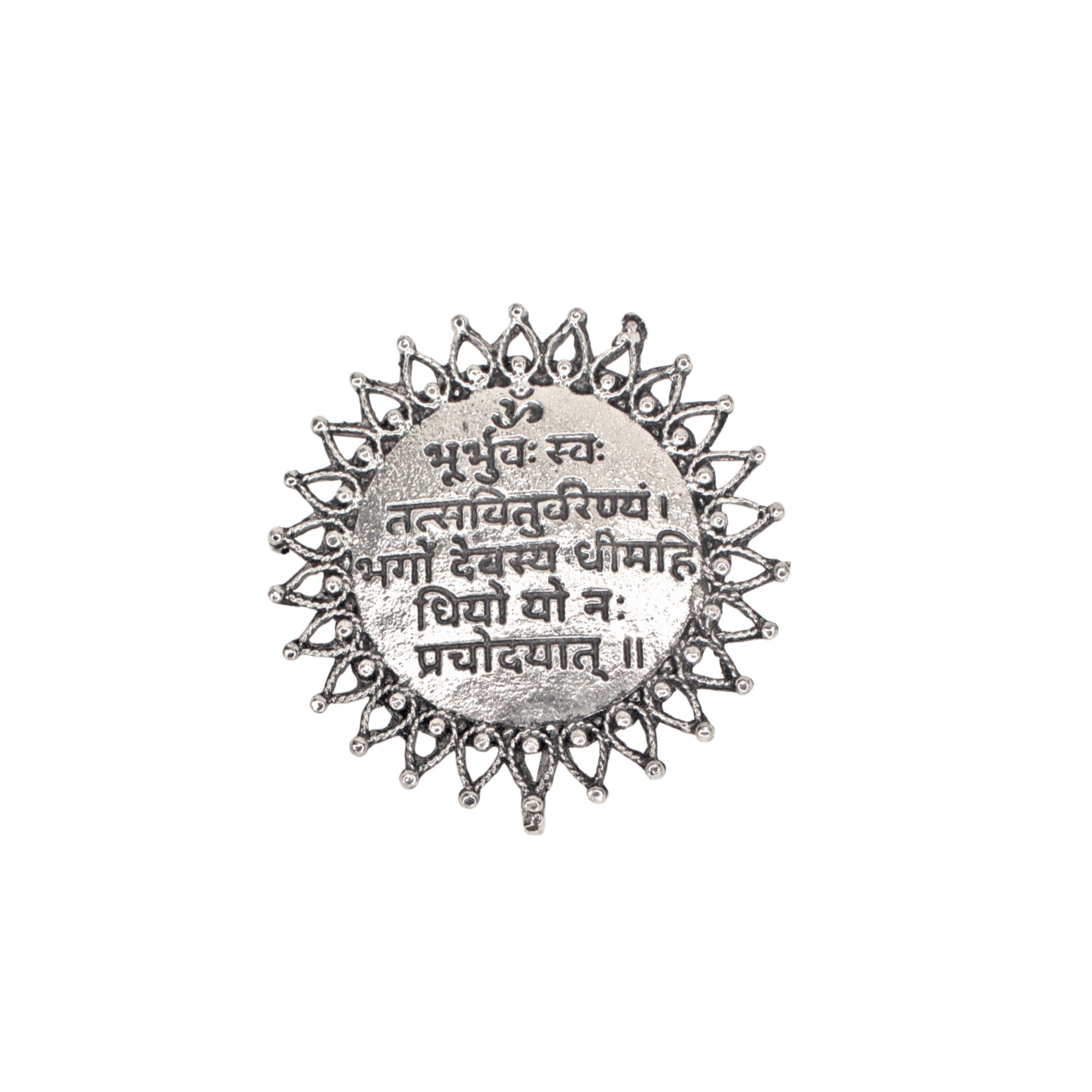 Abhinn Silver Oxidised Ethnic Scripted Gayatri Mantra Necklace Set With Ring For Women