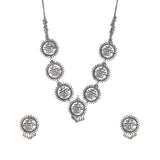 Abhinn Silver Oxidised Ethnic Scripted Gayatri Mantra Necklace Set With Ring For Women