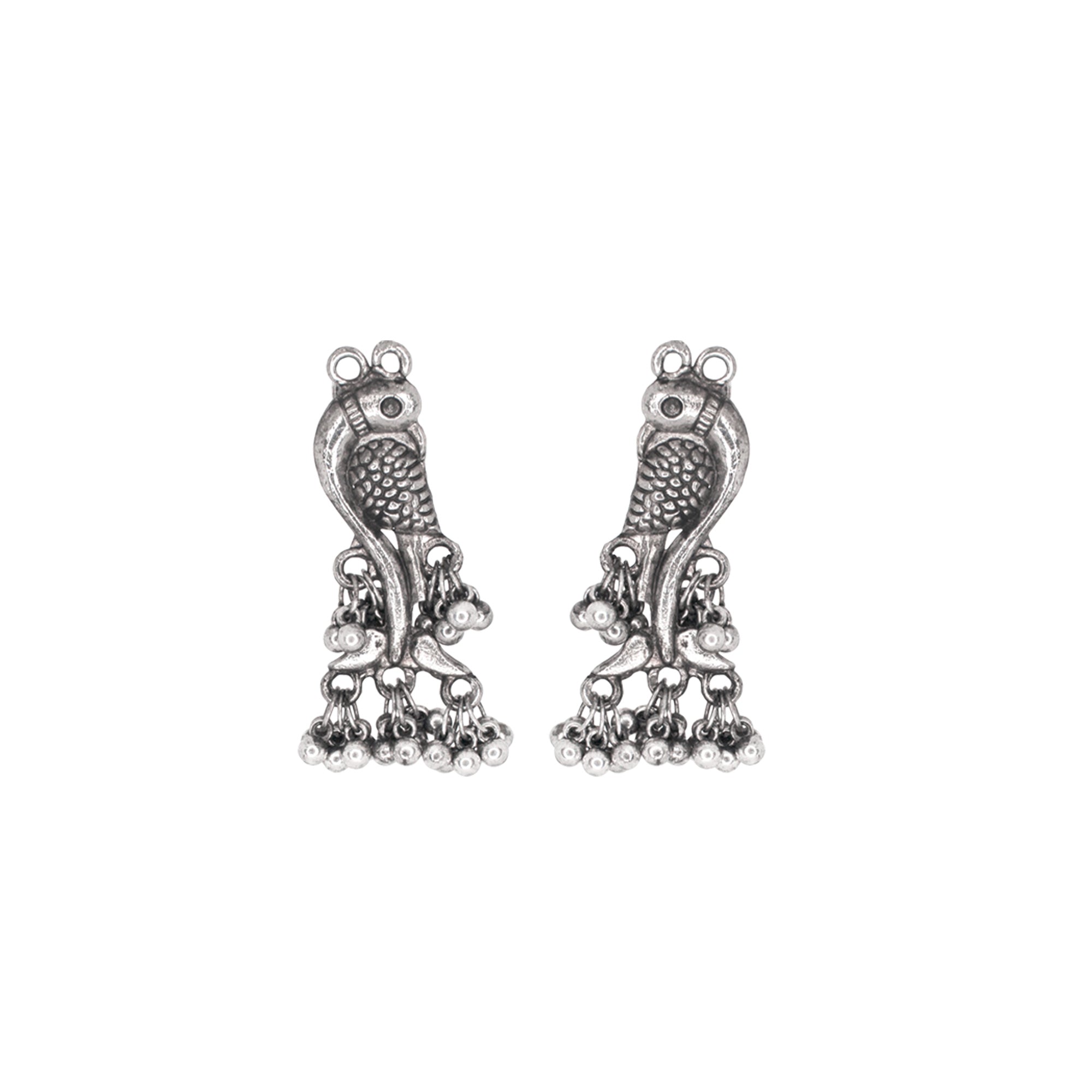 Abhinn Silver Oxidised Unique Parrot Design Necklace Set For Women