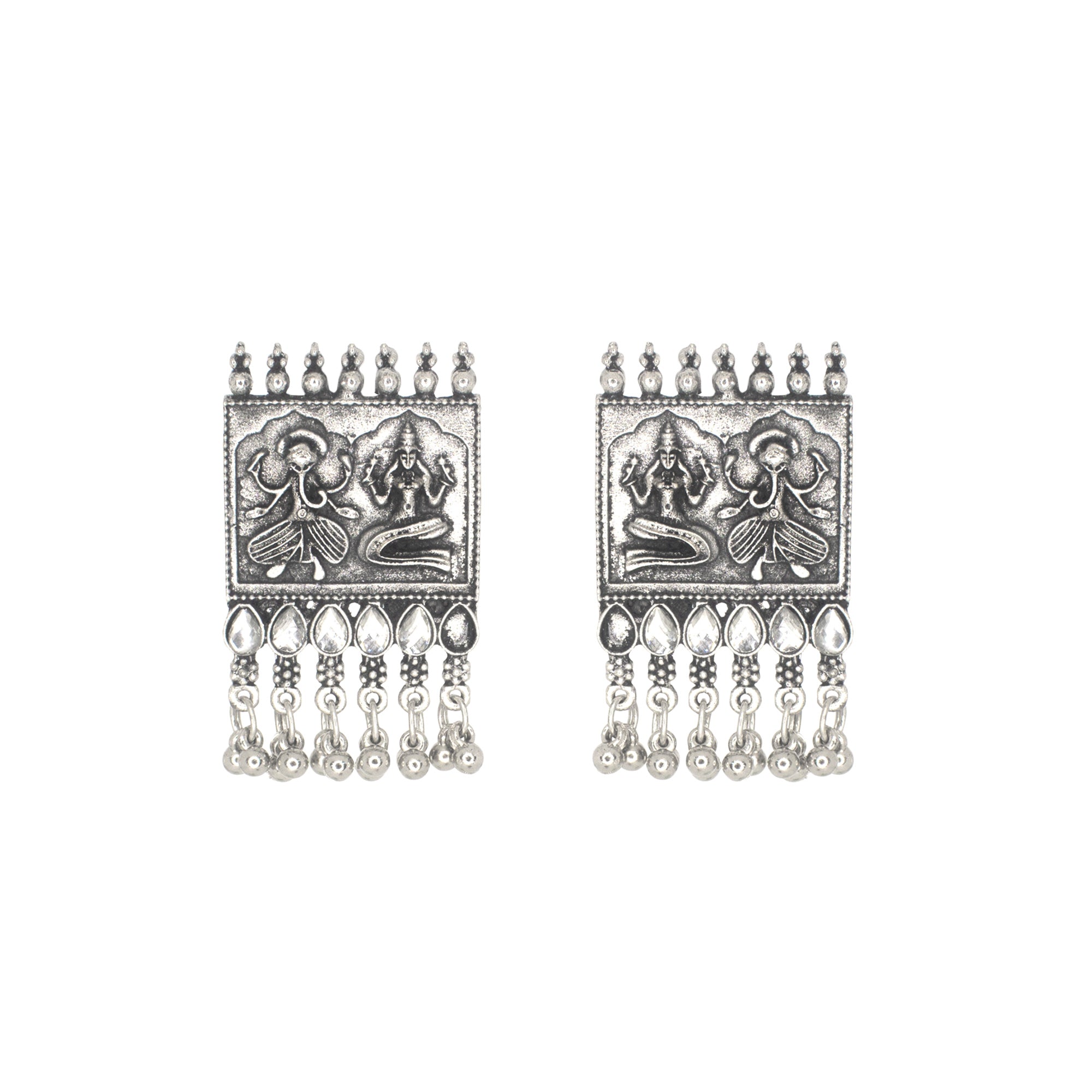 Abhinn Silver Oxidised Laxmi-Ganesha Design Necklace Set With White CZ Stones For Women