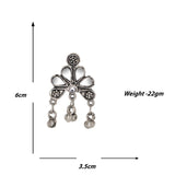 Abhinn Silver Oxidised Floral Design With Mirror Work Necklace Set For Women