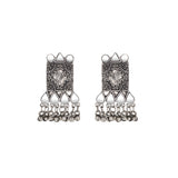 Abhinn Silver Oxidised Temple Design Necklace Set With White Mirror And CZ Stone For Women 