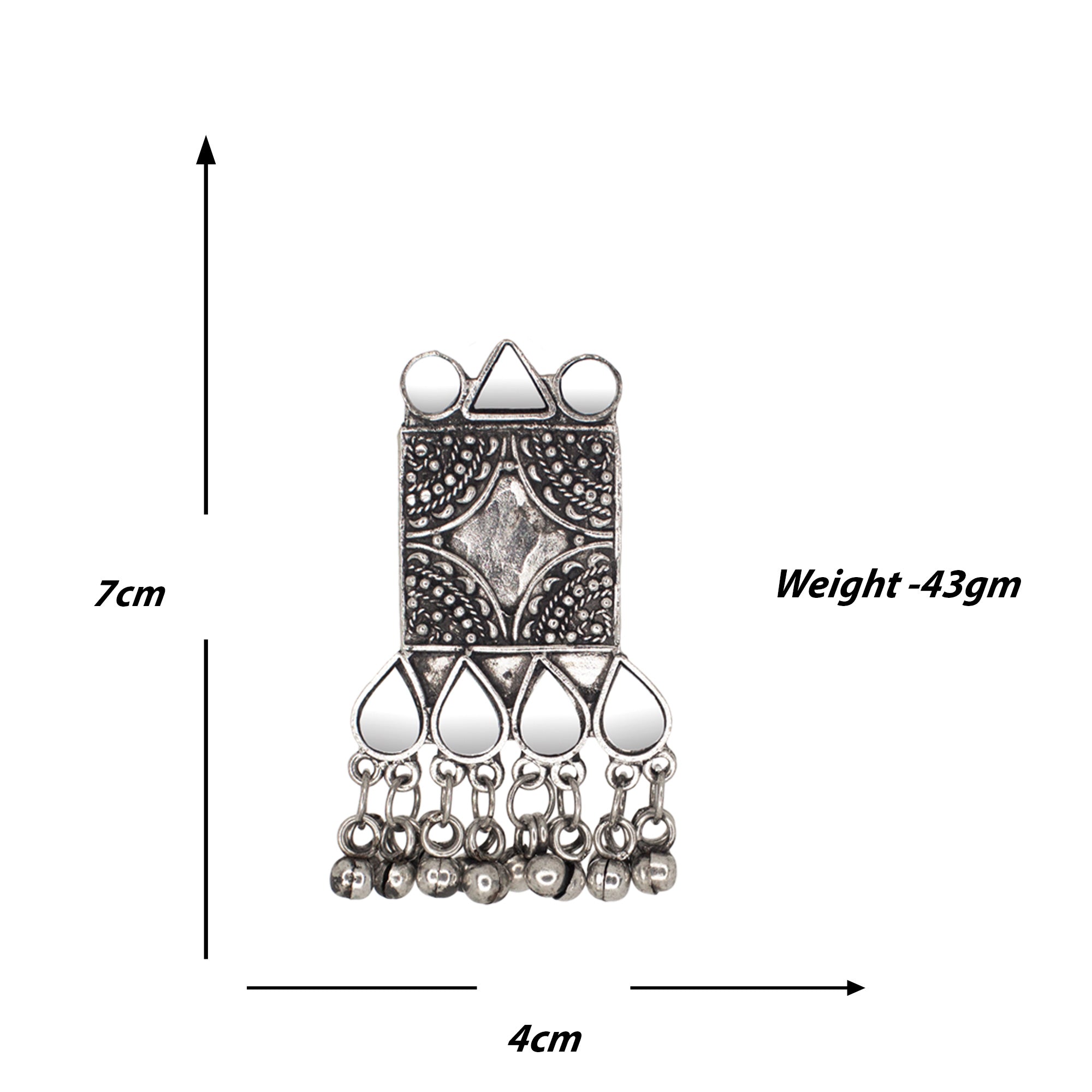Abhinn Silver Oxidised Temple Design Necklace Set With White Mirror And CZ Stone For Women 