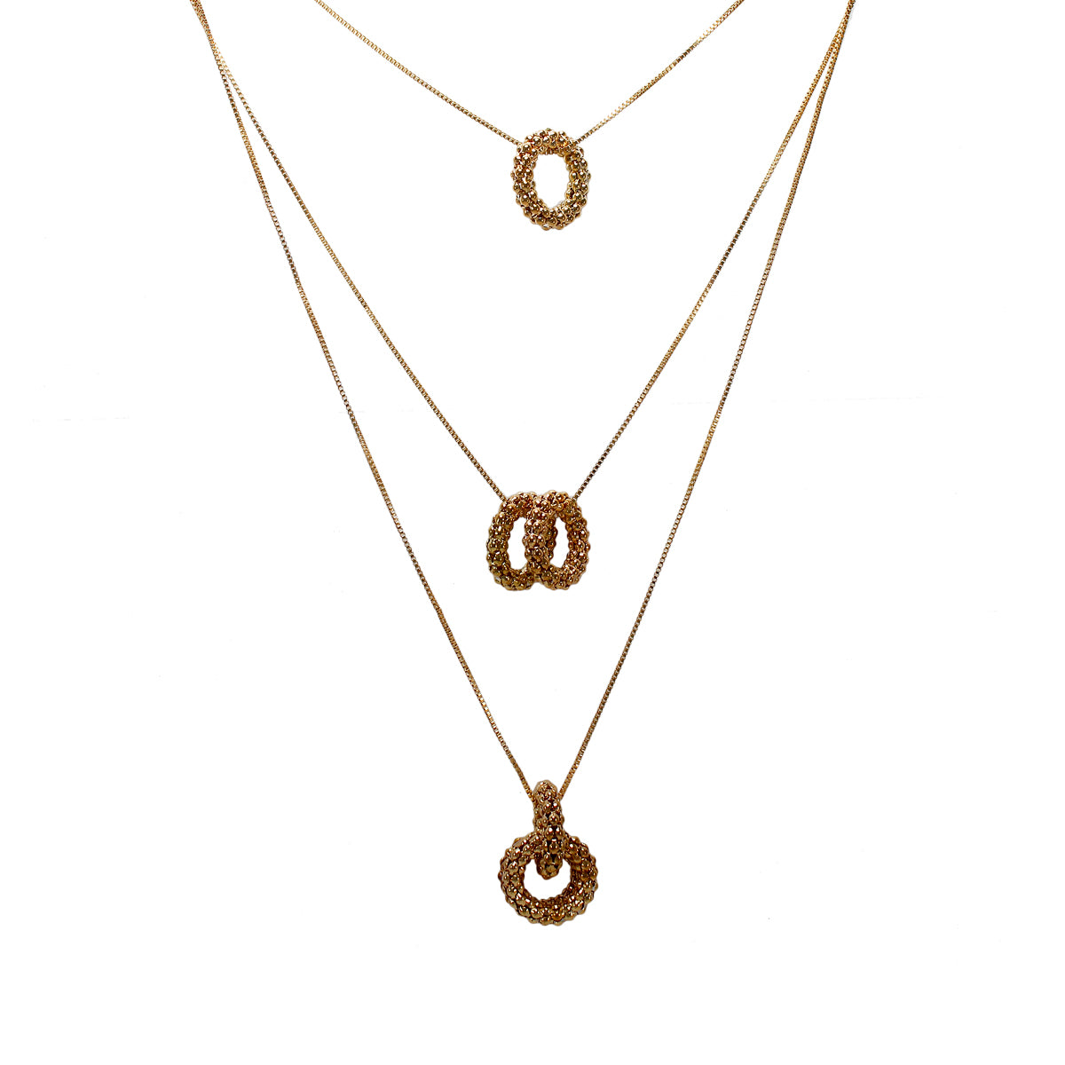 Beautiful Designer Triple Layered Golden Chain and Pendant With Golden Pearls