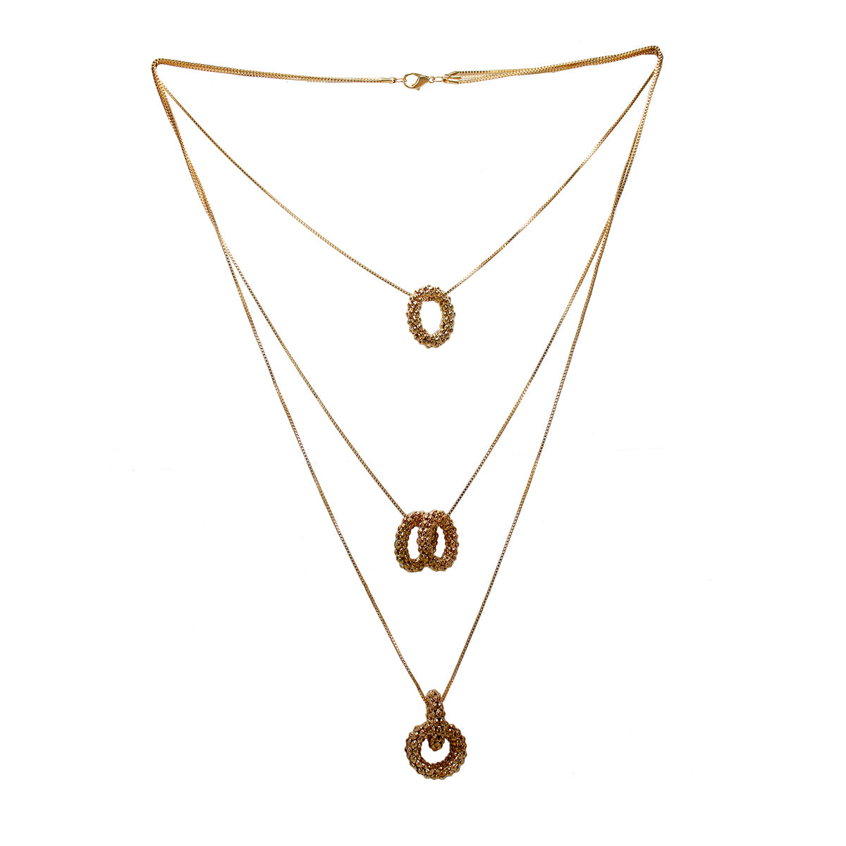 Beautiful Designer Triple Layered Golden Chain and Pendant With Golden Pearls
