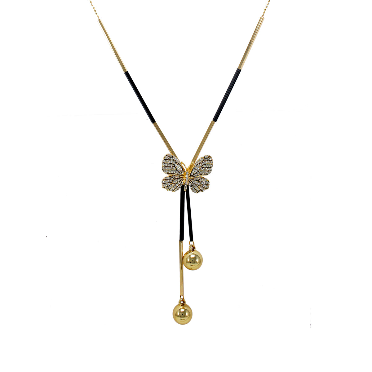 Beautiful Designer Butterfly  Pendant With Crsytal Stones and Golden Pearls