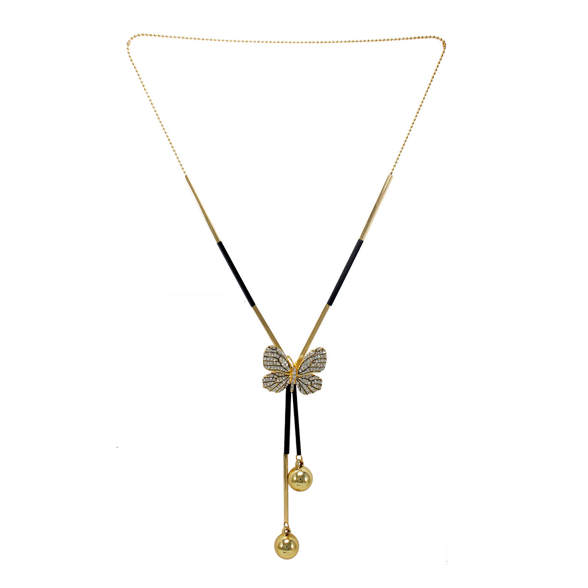 Beautiful Designer Butterfly  Pendant With Crsytal Stones and Golden Pearls