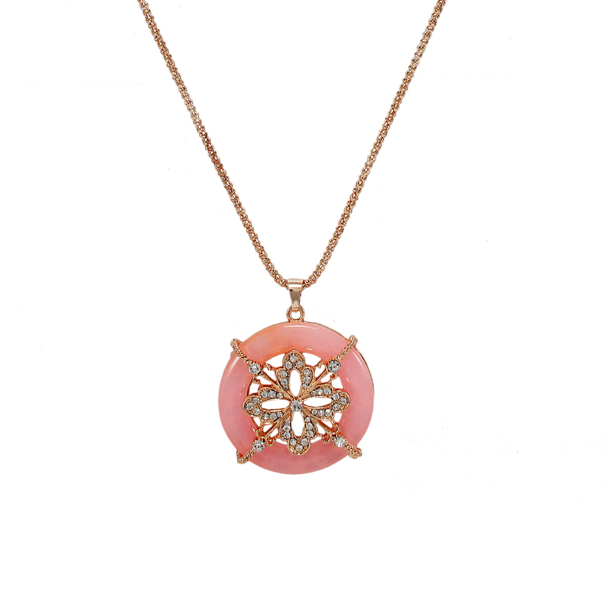 Beautiful Designer Pink  Pendant With Crsytal Stone Flowers