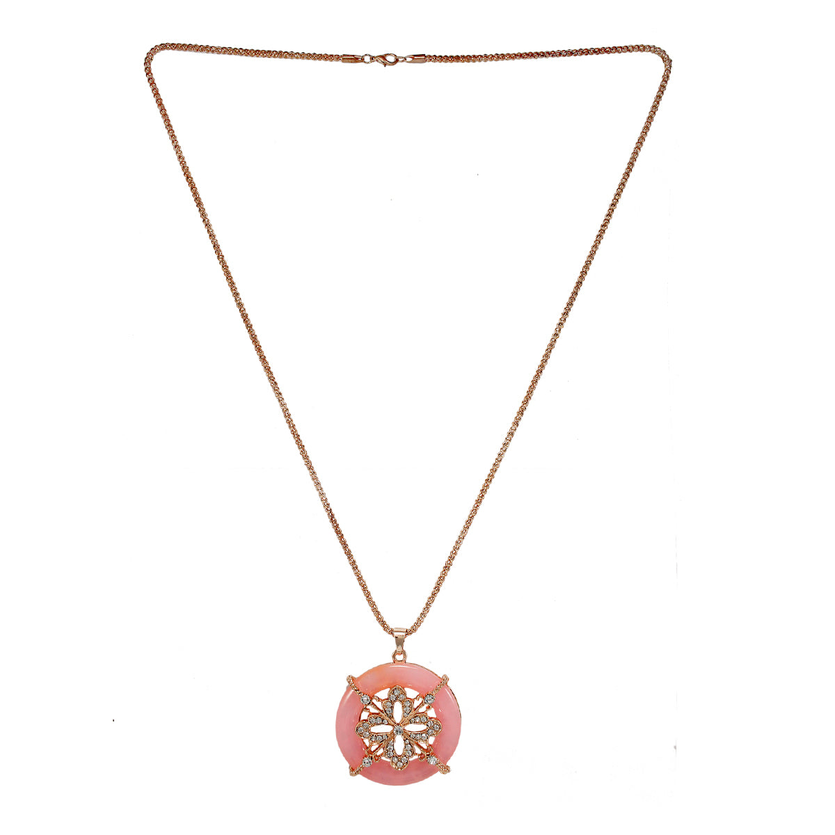 Beautiful Designer Pink  Pendant With Crsytal Stone Flowers