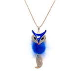 Beautiful Designer Blue Fox Pendant with Crystal Stones and Fur