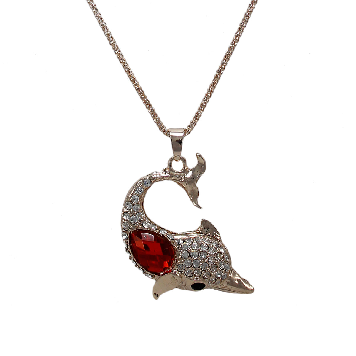 Latest Dolphin Pendant With Red and white White Crystal Stones