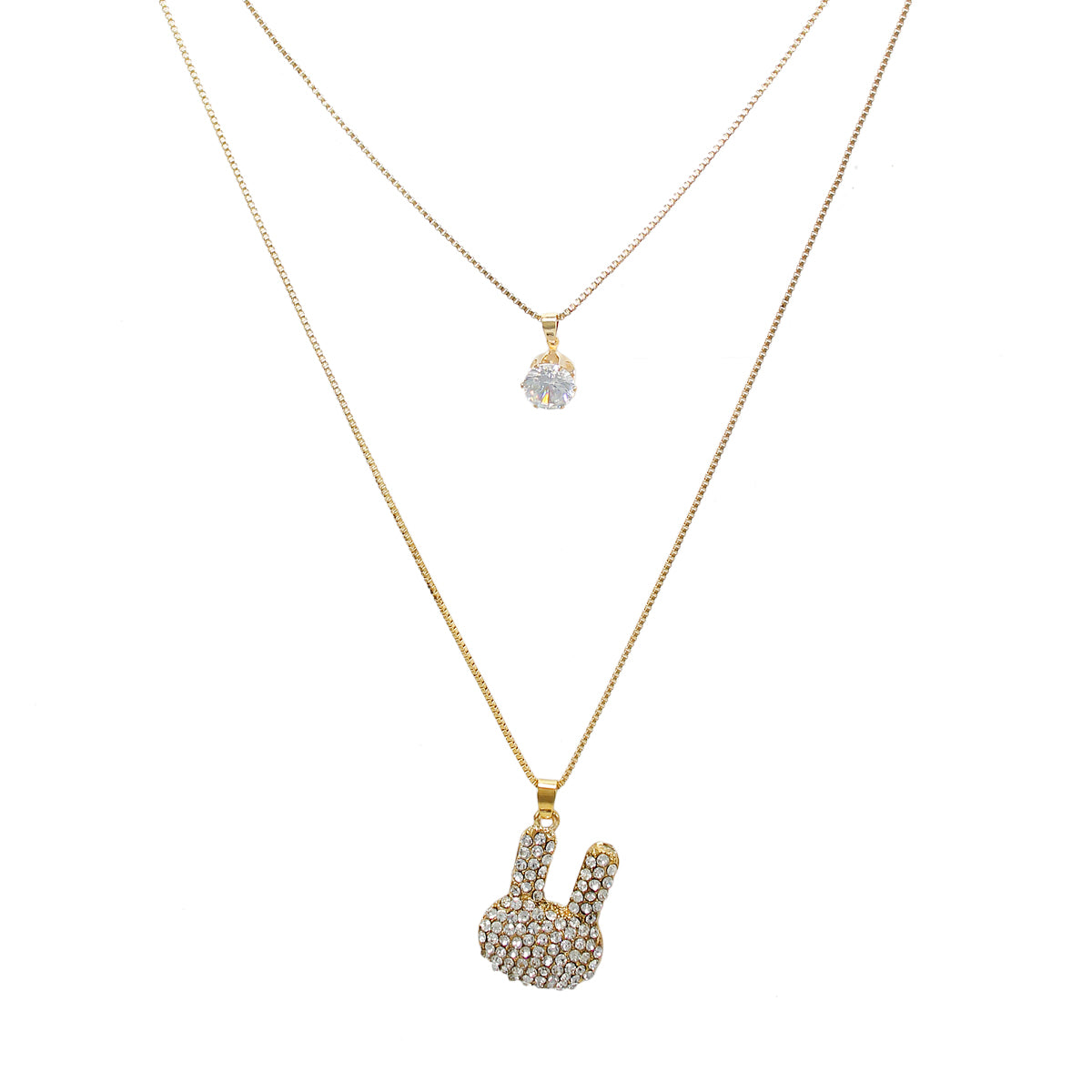 Beautiful Designer Golden Bunny Pendant with White Crystals
