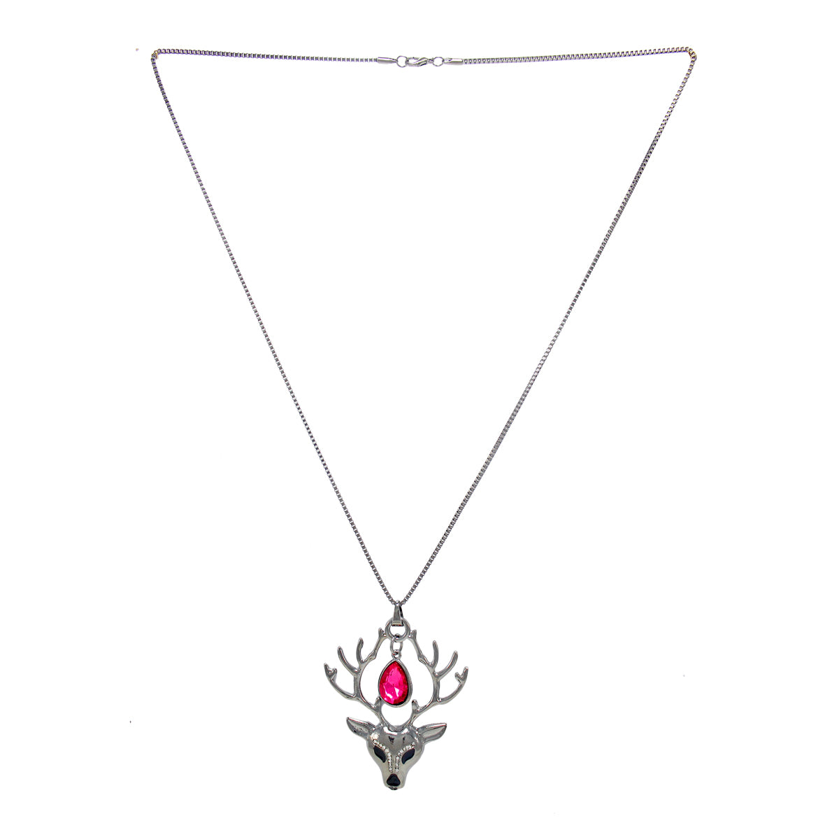 Beautiful Designer Silver Reindeer Pendant with Pink Crystal stones