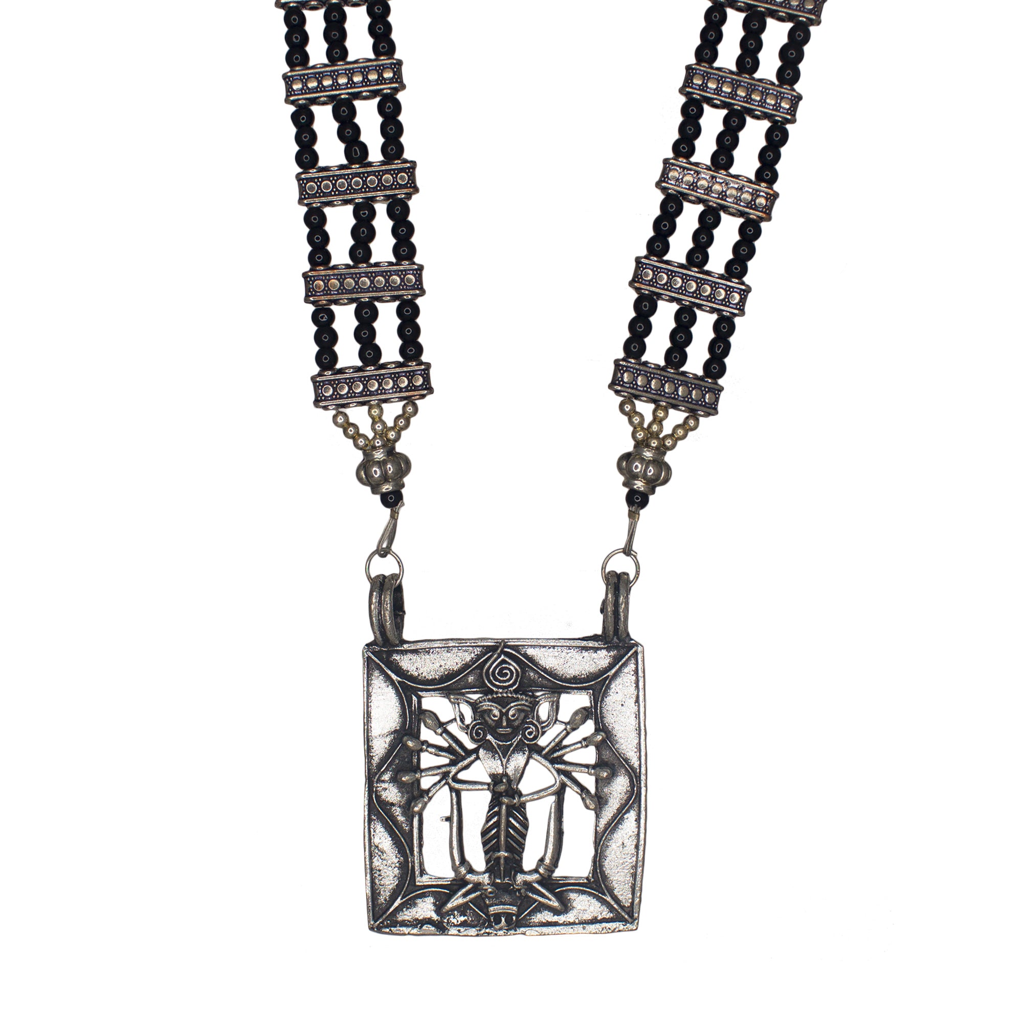 Abhinn Oxidized German Silver Goddess Durga Pendant with Black Pearls