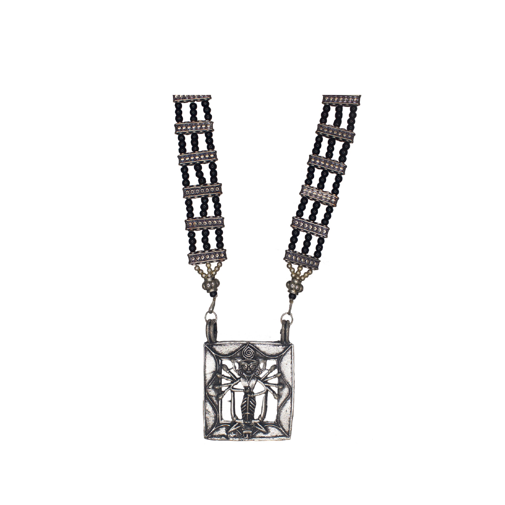 Abhinn Oxidized German Silver Goddess Durga Pendant with Black Pearls