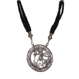 Abhinn Oxidized German Silver Goddess Durga Round Pendant with Black Pearls