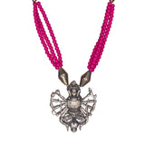 Abhinn Oxidized German Silver Goddess Durga Pendant with Pink Orange Pearls