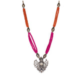 Abhinn Oxidized German Silver Goddess Durga Pendant with Pink Orange Pearls