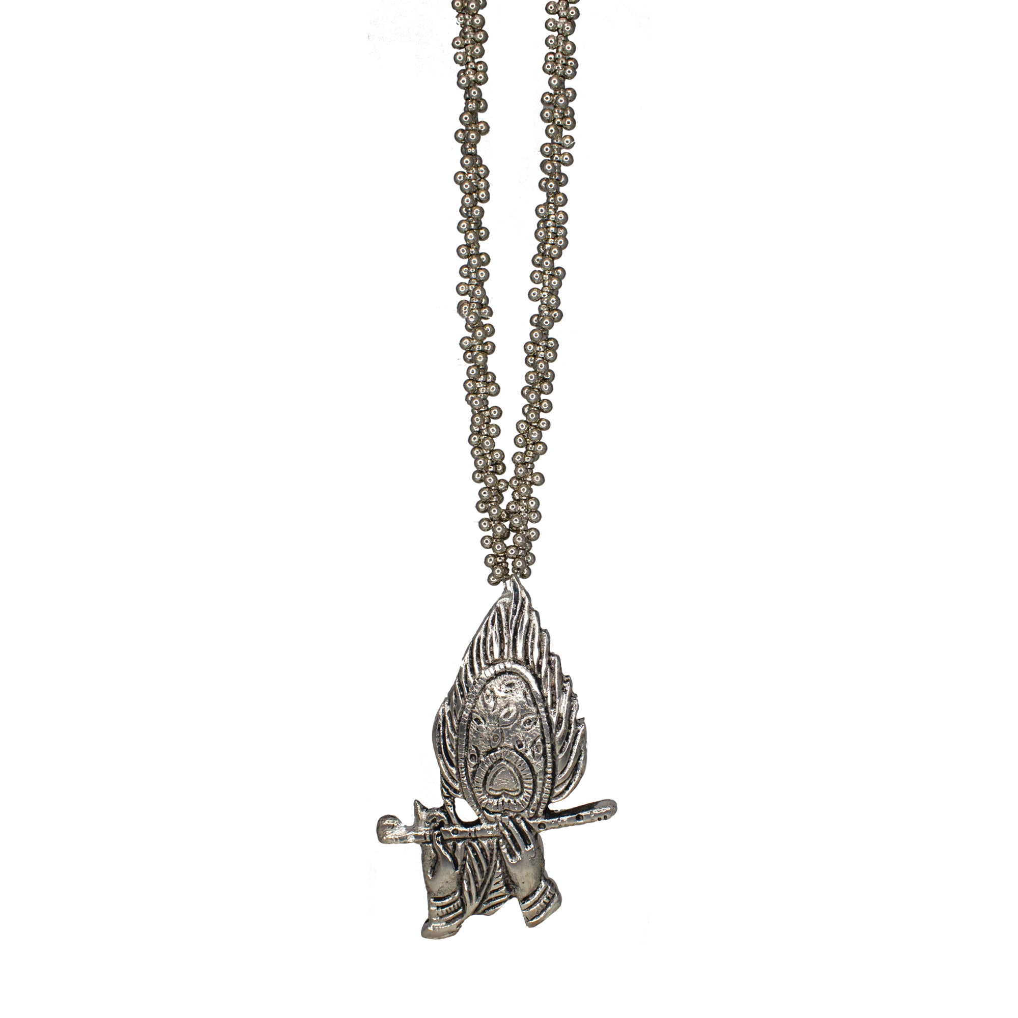 Abhinn Silver Oxidised Ethnic Morpankh Design Pendant For Women