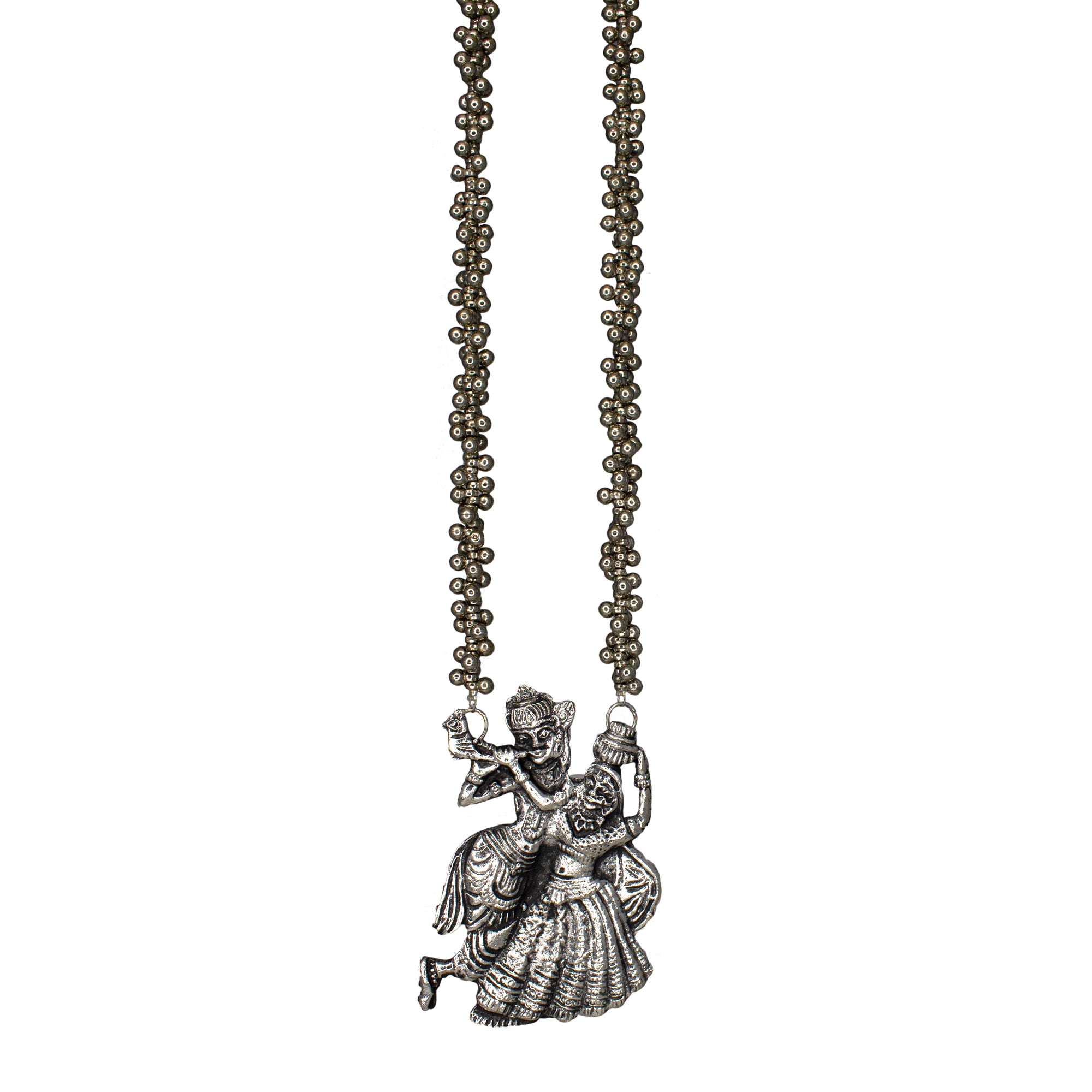 Abhinn Silver Oxidised Ethnic Dancing Radha-Krishna Pendant For Women