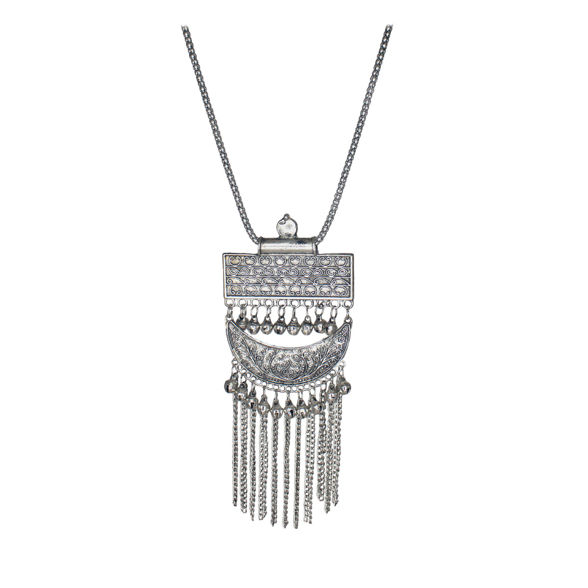 Abhinn Silver Oxidised Temple Design Pendant With Ghungroo For Girls