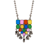 Abhinn Silver Oxidised Tribal Design Multi Colour Pendant Set For Women