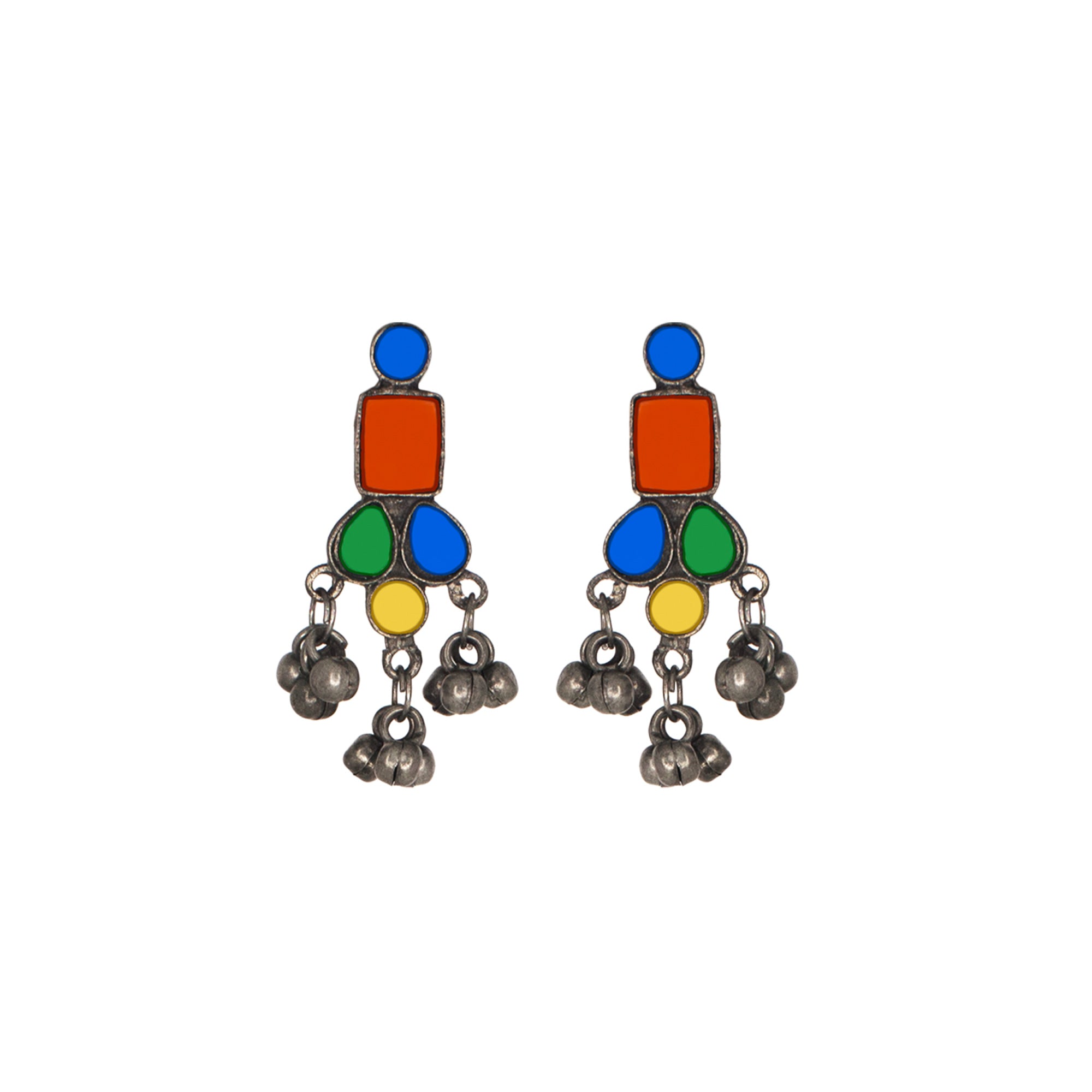 Abhinn Silver Oxidised Tribal Design Multi Colour Pendant Set For Women
