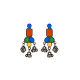 Abhinn Silver Oxidised Tribal Design Multi Colour Pendant Set For Women