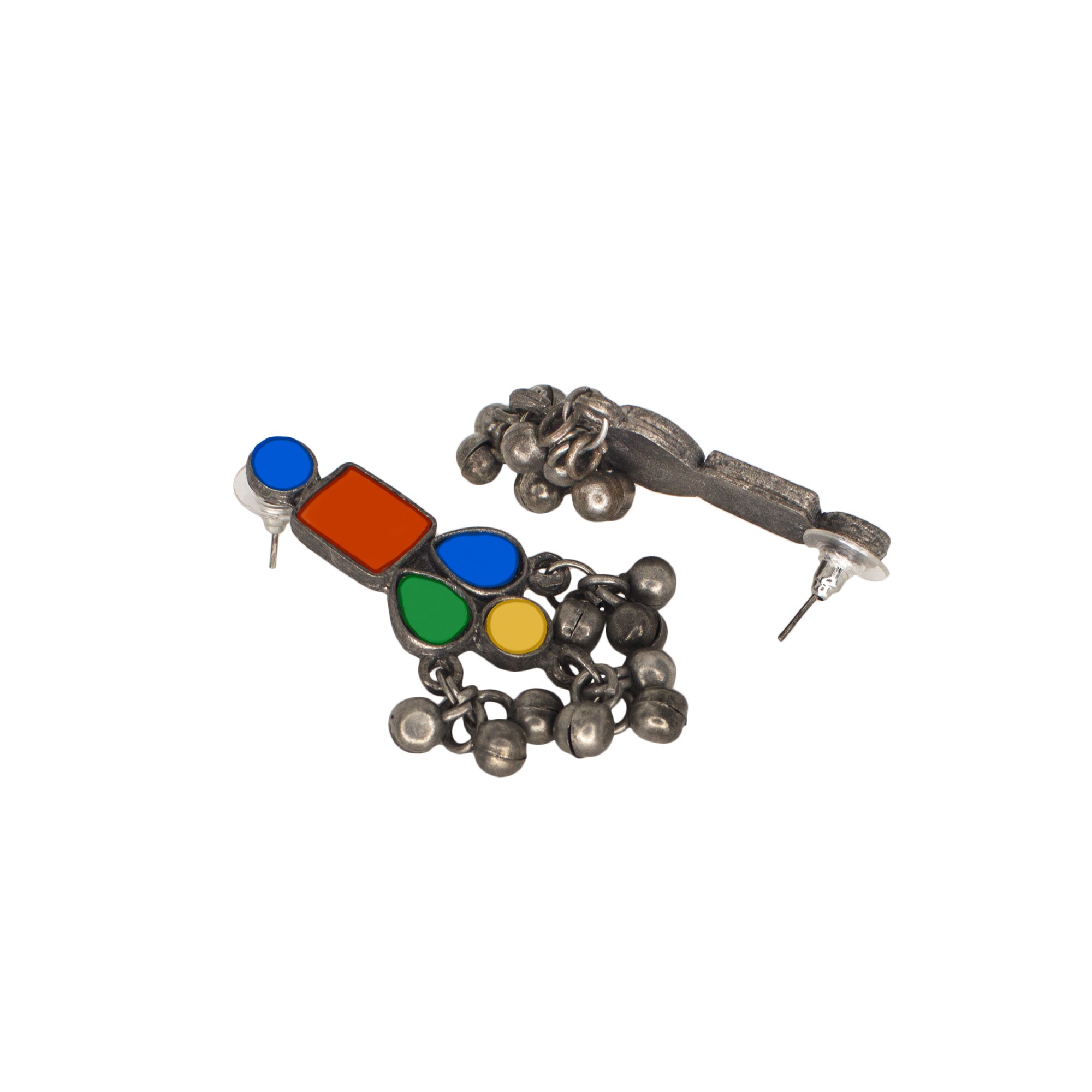 Abhinn Silver Oxidised Tribal Design Multi Colour Pendant Set For Women