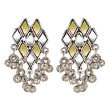 Abhinn Silver Oxidised Floral Design Dual-tone Mirror Pendant Set For Women