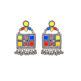 Abhinn Afghani Silver Oxidised Geometrical Multi Color Pendant Set For Women