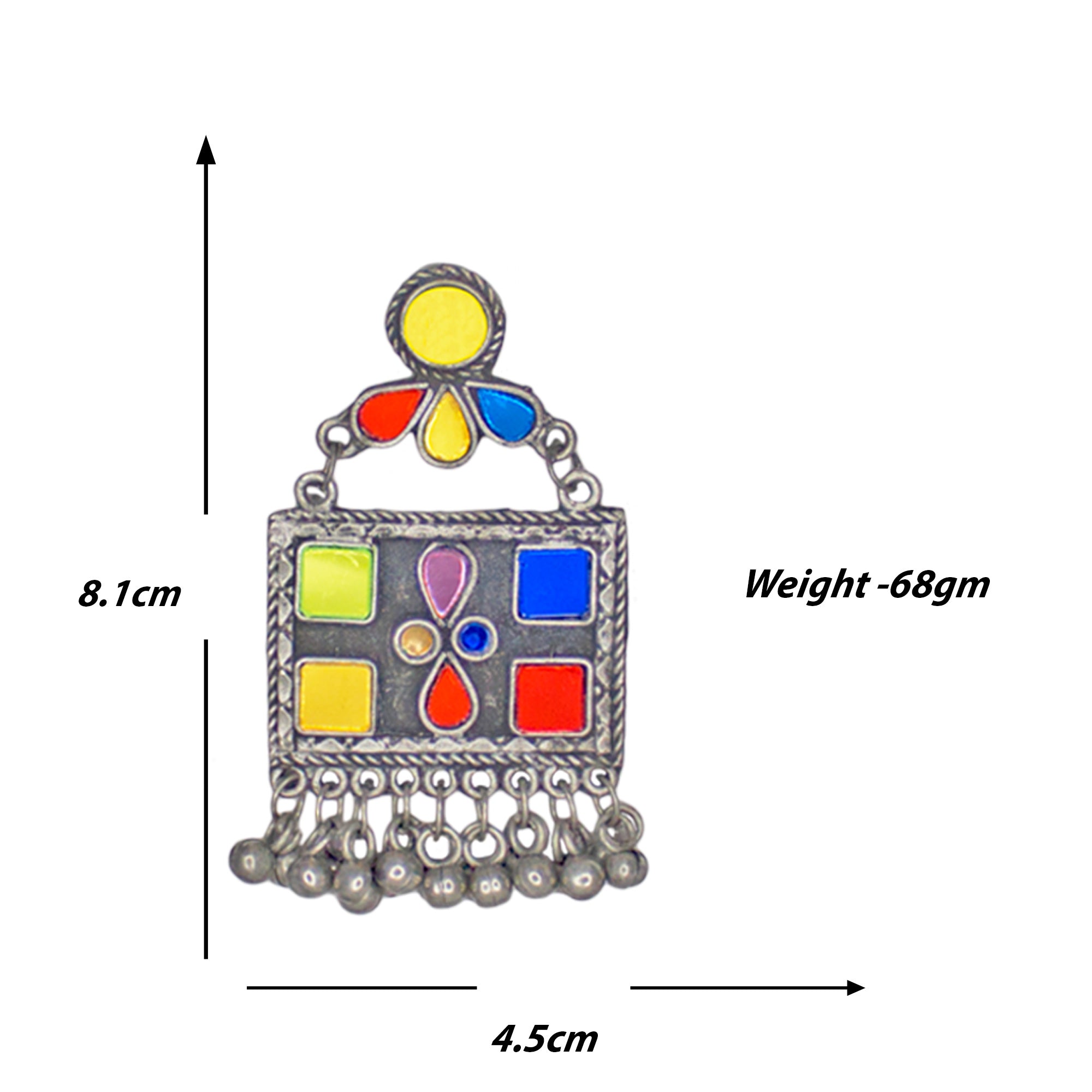 Abhinn Afghani Silver Oxidised Geometrical Multi Color Pendant Set For Women