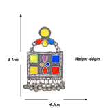 Abhinn Afghani Silver Oxidised Geometrical Multi Color Pendant Set For Women