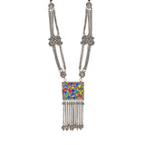 Afghani Silver Oxidised Tribal Design Multi Colour Pendant Set For Women