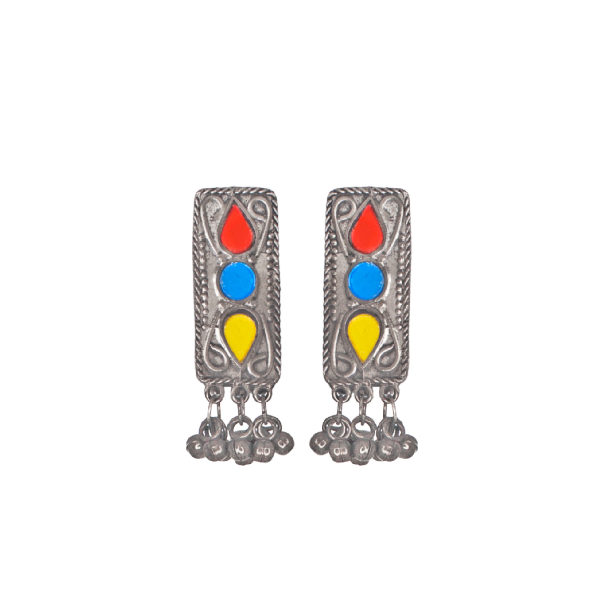 Afghani Silver Oxidised Tribal Design Multi Colour Pendant Set For Women