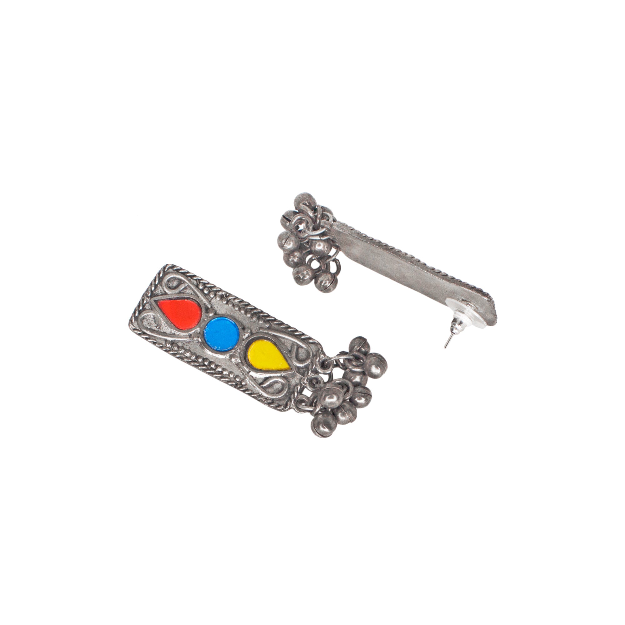 Afghani Silver Oxidised Tribal Design Multi Colour Pendant Set For Women
