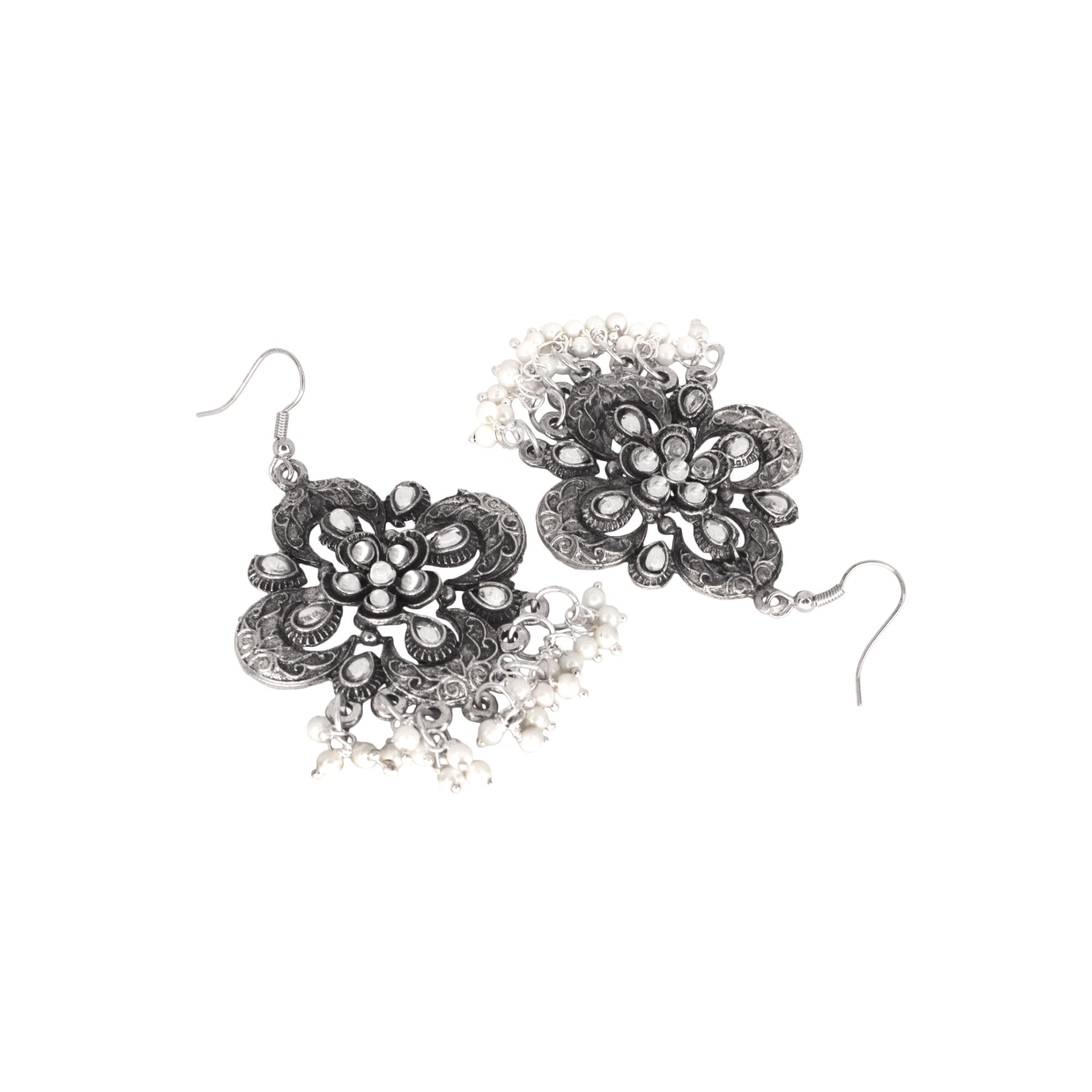 Abhinn Silver Oxidised Ethnic Floral Design Pendant Set For Women