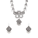 Abhinn Silver Oxidised Ethnic Floral Design Pendant Set For Women