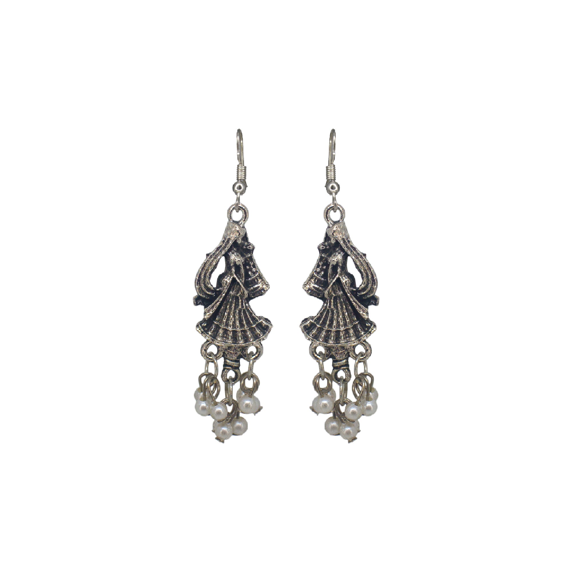 Abhinn Silver Oxidised Temple Design Pendant Set Engraved With Radha Krishna