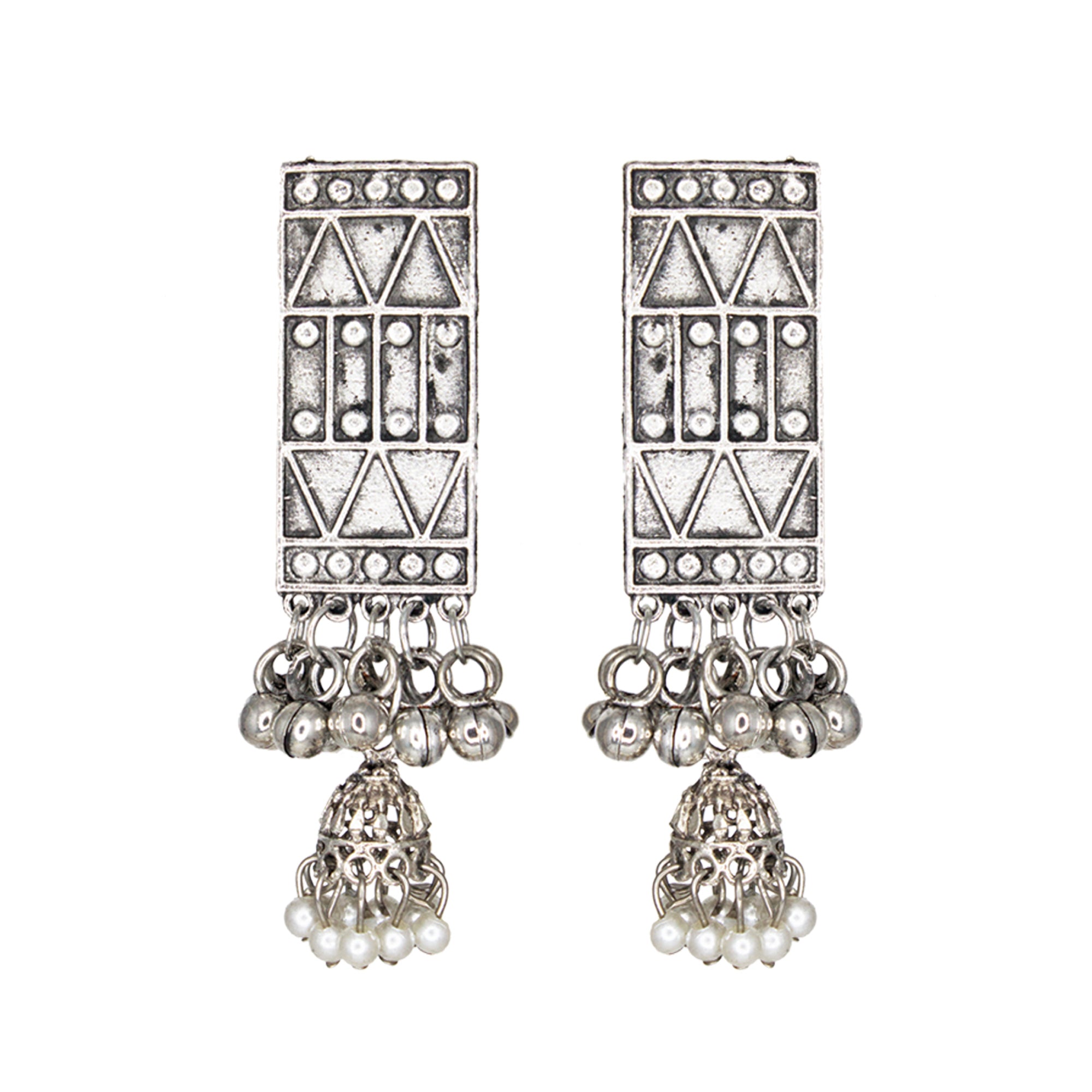 Abhinn Silver Oxidised Temple Design With Hanging Silver Beads Pendant Set For Women