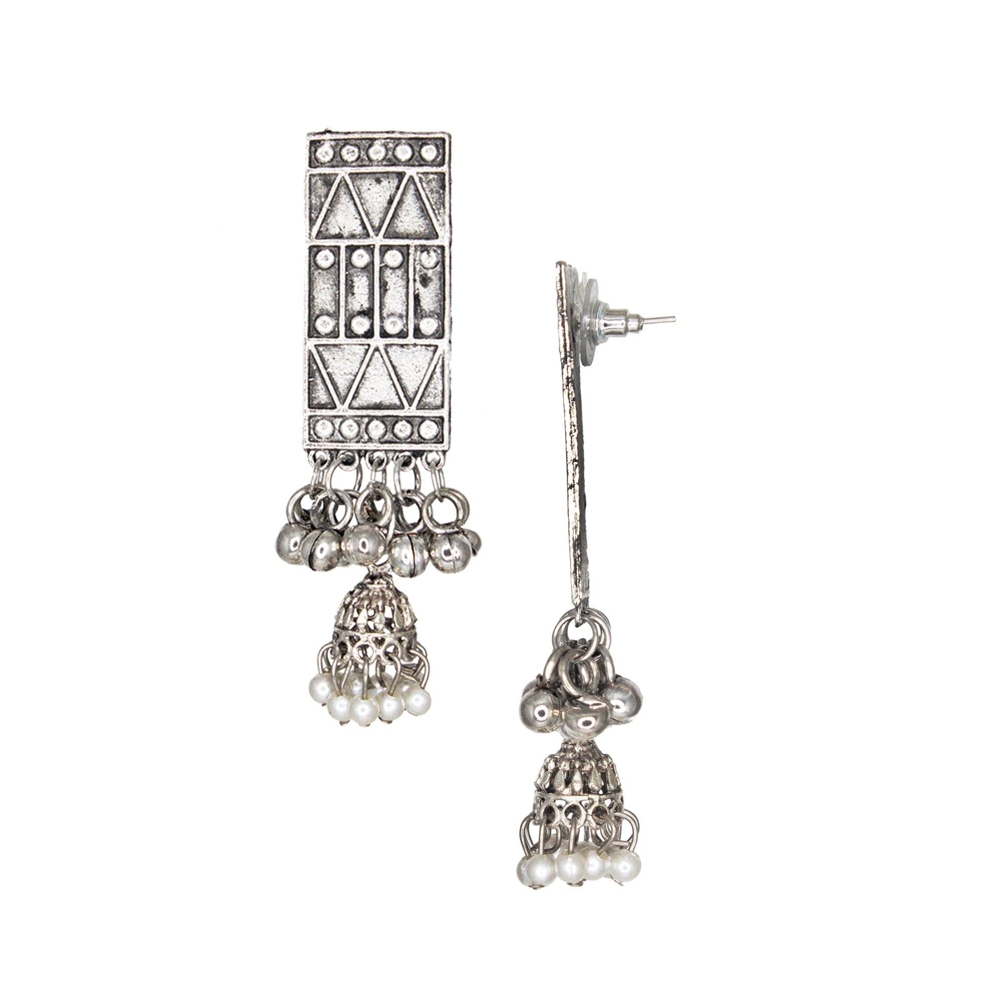 Abhinn Silver Oxidised Temple Design With Hanging Silver Beads Pendant Set For Women