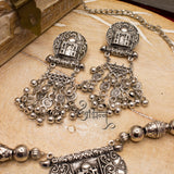 Abhinn Silver Oxidised Taj Mahal Pendant Set With Hanging Silver Beads For Women