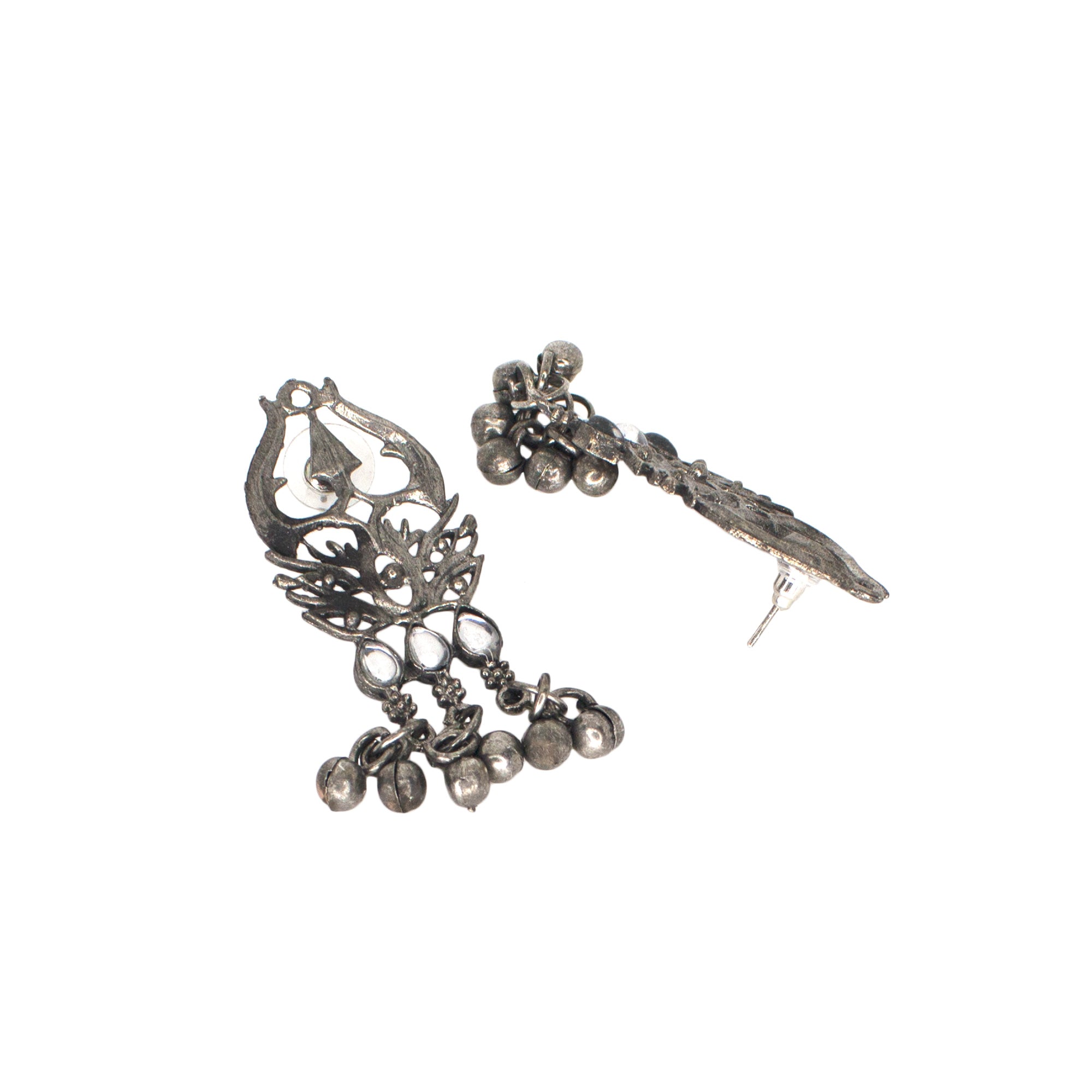 Abhinn Silver Oxidised Trishul Design With White CZ Stones Pendant Set For Women