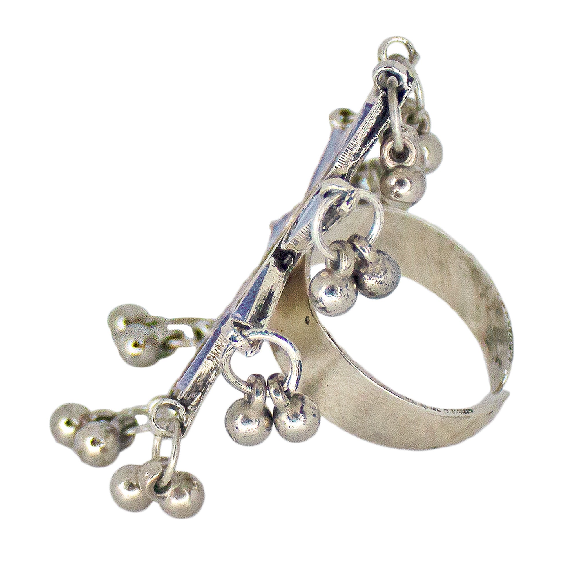 Abhinn Antique Silver Oxidised Floral Blue-Red Color Glass Premium Rings For Women