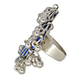 Abhinn Designer Silver Oxidised Floral Blue-Parrot Green Color Glass Premium Rings For Women
