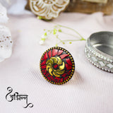 Abhinn Beautiful Bohemian Black Golden Ring with Red Boho Work